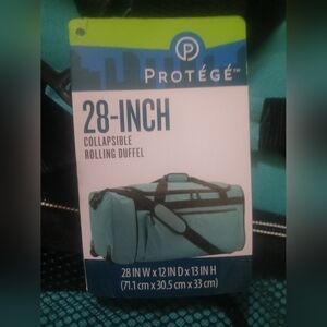 NWT HUGE 28X12X13 Collapsible Rolling Duffel Bag Luggage Teal Black